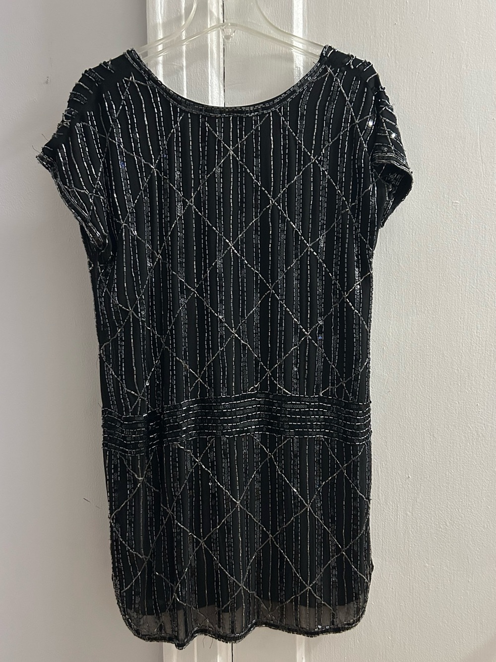 Black Beaded Short Sleeve Dress - deco themed